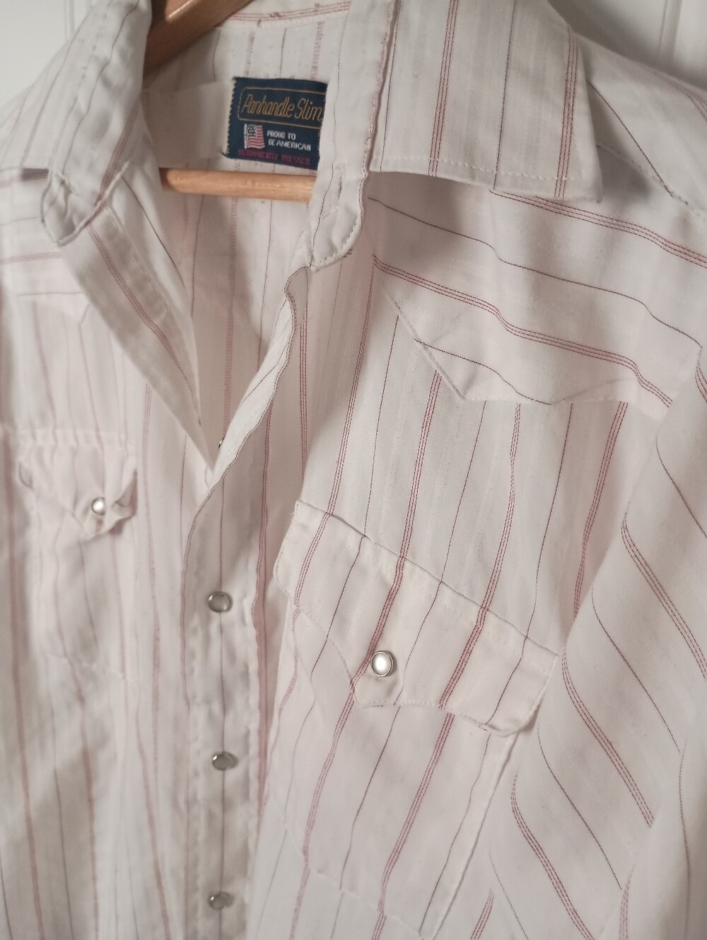 Panhandle Slim- White Shirt w/ Red Pinstripes Button-Up- Size 15 1/2 34